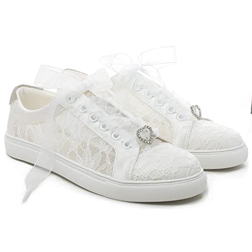Elivandon 16053 Wedding Shoes Bridal Sneakers Flats Bride Tennis Shoes Flowers Lace Sneakers2