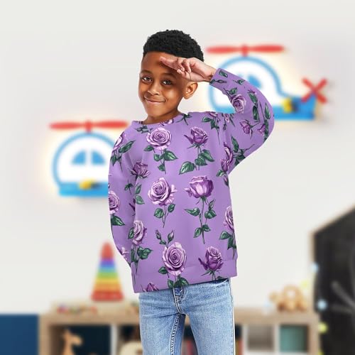 JUNZAN Beauty Rose Purple Big Boys Sweatshirts Hoodies Fleece Tops Clothing Shirts Athletic 4T4