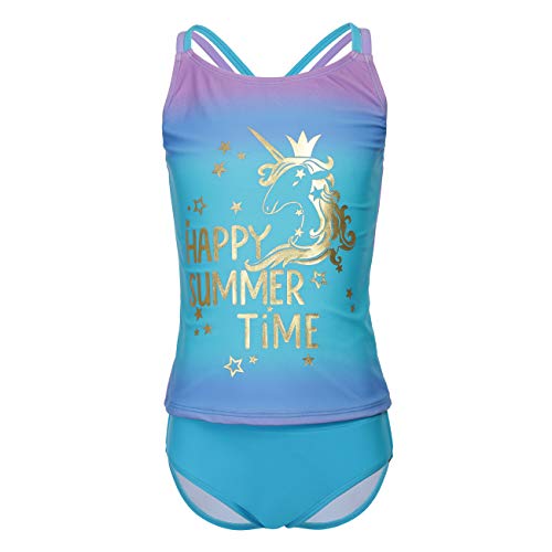 Dayu Girls Swimsuits 2 Piece Tankini Set Gold Foil Unicorn Swimwear Bathing Suits, 10-12
