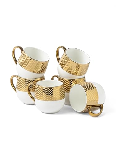 Image of Clay Craft Fine Ceramic Tea & Coffee Cups Set of 6| 200 Ml Designer Cups with Gold Handle & Elegant Pattern | Ideal for Home| Guests & Gifting