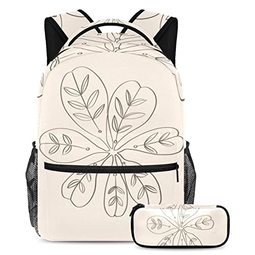 Sac à dos vintage feuilles blanches et trousse pour étudiants et enfants