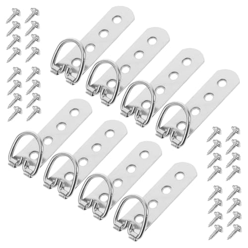 Image of KALLORY 8pcs Robust Metal Picture Frame Hooks Heavy Duty D-Ring Hangers for Hanging Artwork Mirrors