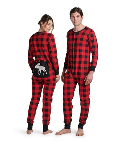 by Hatley unisex-adult Moose on Plaid Family Union SuitsPajama Set
