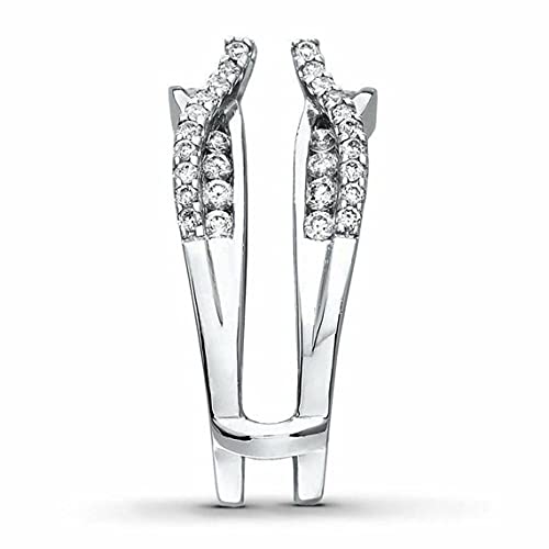V Touch Round Cut D/VVS1 Diamond Engagement Solitaire Enhancer Guard Wrap Jacket Ring For Women's 14K White Gold Plated 925 Sterling Sliver3