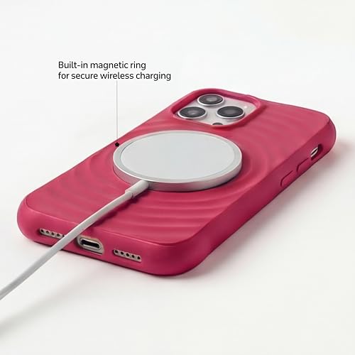 Image of amazon basics Shockproof Case for iPhone 13 Pro | Ripple Pattern | Camera Protection | Protective Cover with Enhanced Grip & Wireless Charging Support - Maroon Red