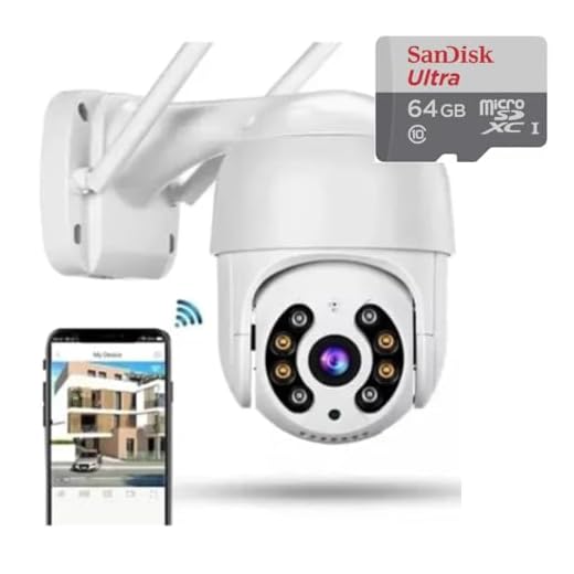 Câmera Ip Wifi + Cartão De Memória 64 GB, Camera Auto Traking Rotativa A8 Segurança Vigilância Externa à Prova d'água Visão Noturna Infravermelho Colds