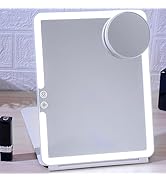 FUNTOUCH Miroir de Maquillage Rechargeable grossissant 1X/10X, 20,3 cm, réglable 3 Couleurs, Double Face avec Rotation 360°, hôtel (Argent