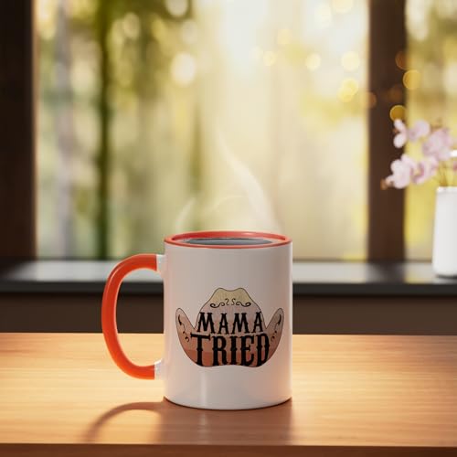 Mama Tried Country Music Taza Cerámica Naranja Blanca 11oz miniatura 3