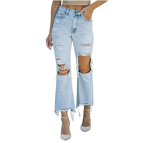 Womens Jeans Fashion Stretch Comfy High Waisted Ripped Denim Pants Teen Girls Y2K Boyfriends Cute Trousers Streetwear