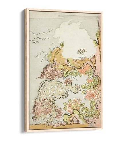 Isoda Koryusai cadre chêne clair résout vos murs vides toile lions pivoines