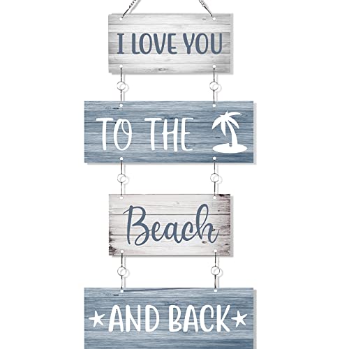 Hotop Beach Wall Hanging Decor Sign I Love You to the Beach and Back Wooden Bathroom Decor Metal Wall Art Signs Plaque Decorations for Home, Bathroom, Living Room, Bedroom and Dining Room
