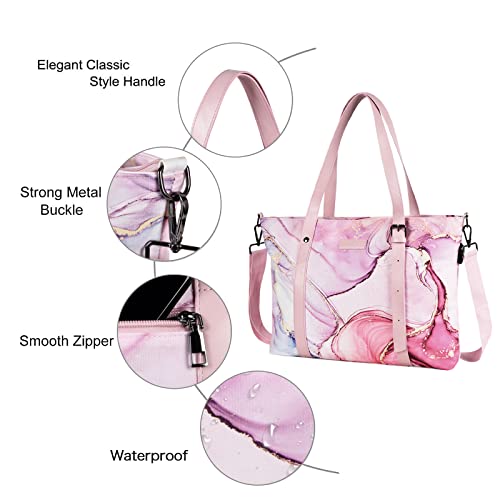 MOSISO USB Port Laptop Tote Bag (17-17.3 inch) with Adjustable Top Handle, Laptop Bag for Women, Polyester Work Travel Office Large Computer Shoulder Handbag Marble MO-MBH2164