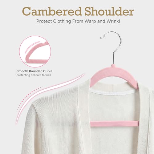 Image of HOUSE DAY Lt Pink Velvet Hangers 60 Pack, Non Slip Clothes Felt Hanger Heavy Duty for Coat, Premium Slim Space Saving Suit Hangers for Closet Organizer, 360 Rotating Silver Hook