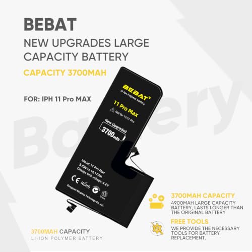 Image of Replacement for iPhone 11 PRO MAX Battery, 3700mAh High Capacity Li-ion Polymer Replacement Battery for Model A2218 A2161 A2220 with Professional Repair Tool Kits