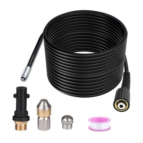 KHIronHive Kit de manguera de limpieza de tuberías de 15 m o 20 m con boquillas giratorias y rectas, para lavadoras a presión Karcher K2-K7, manguera de polietileno de alta presión de 180 bar con