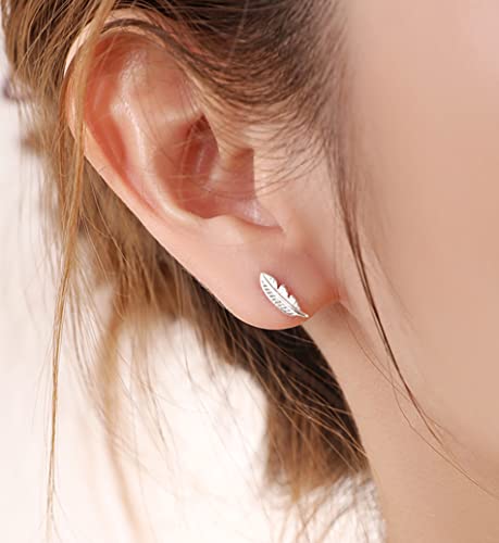 SLUYNZ Genuine 925 Sterling Silver Tiny Feather Studs Earrings for Women Teens Sterling Silver Studs Earrings4