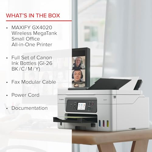 Image of Canon MAXIFY GX4020 All-in-One Printer with 2-Years Ink Included for Home Office, Small Business, Labels and Efficient Wireless Printing (5779C002) + Printer Cable + Cleaning Kit + More (9pc Bundle)