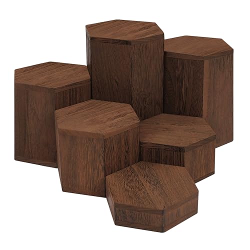 BELLE VOUS Hexagon Display Podest Dekosäule Holz (x6) – Sockel für Skulpturen Holzsäule für...