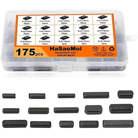 HaSaoMoi 175pcs Woodruff Key Stock Assortment, 8mm-30mm Stainless Steel Round Ended Feather Key with 15 Size, Parallel Drive Shaft Keys Set Kit for Industrial use Cover