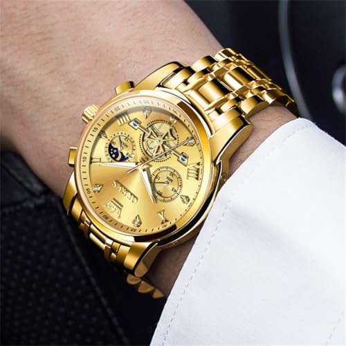 OLEVS Diamond Watches for Men,Business Dress Watch Waterproof Luminous,Male Golden Big Dial Luxury Casual Quartz Analog Watches with Day Date Calendar and Stainless Steel Band