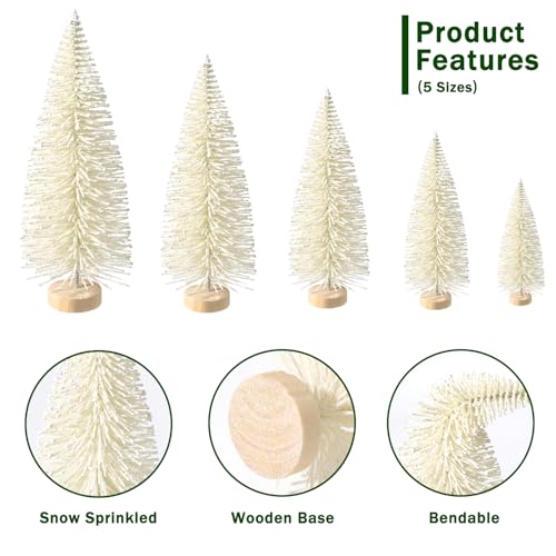 30Pcs Mini Christmas Trees Artificial Christmas Tree Bottle Brush Trees with Wooden Base for Christmas Decor Christmas Party Home Table Craft Decorations(Beige)