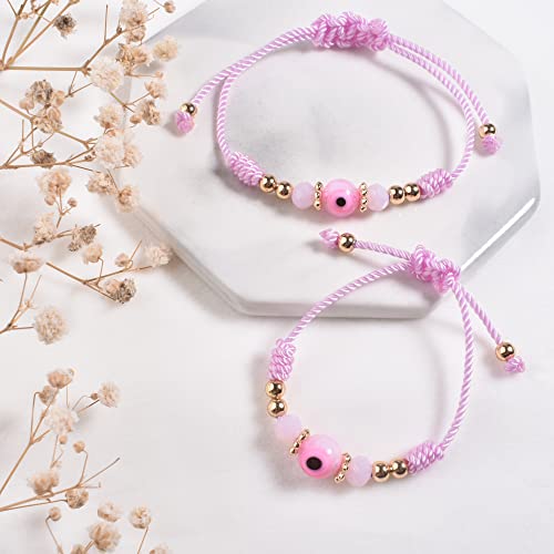 Evil Eye Bracelet For Women Teen Girls Amulet Pink Protection Bracelet Good Luck Adjustable String Bracelet Anklet4