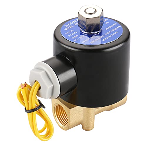 Baomain Pneumatic 3/8 Inch Normally Open 2 Way Brass Electric Solenoid Valve for Water,Air 2W-040-10K (AC 220V)
