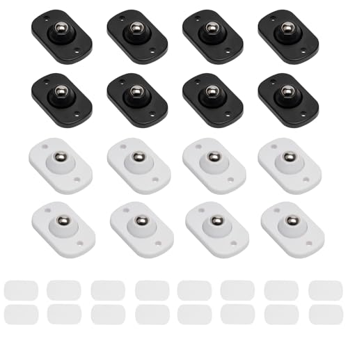 16 Pcs Mini Ruedas para Muebles Pesados Pequeñas, Ruedas Giratorias 360° Pequeñas Adhesivas, Mini Rueda de Bola para Electrodomésticos de Cocina Mesas Sillas Cubos de Basura (Blanco, Negro)