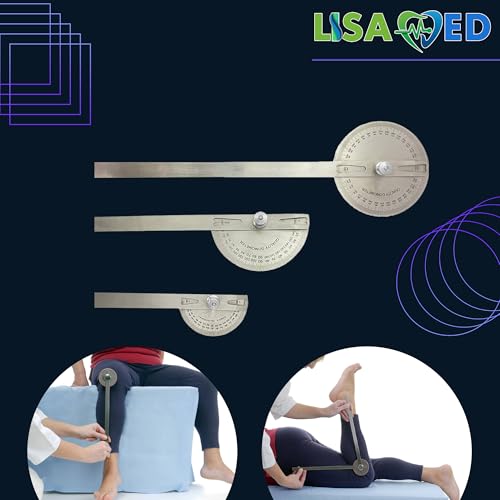 Image of Goniometer Degree Protector Angle Finder Arm Rule professional Measurement Scale | Stainless Steel Metal Set of 3 (Small, Medium, Large)