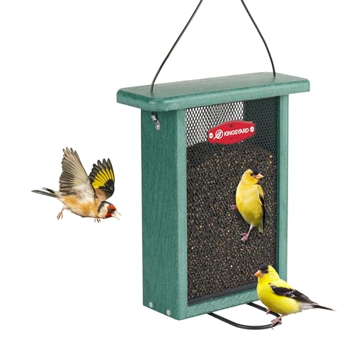 Kingsyard Metal Mesh Bird Feeder for Outdoors Hanging, Finch Feeder for Nyjer/Thistle, Sliding Mesh & Built-in Perch, Recycled Plastic, Green