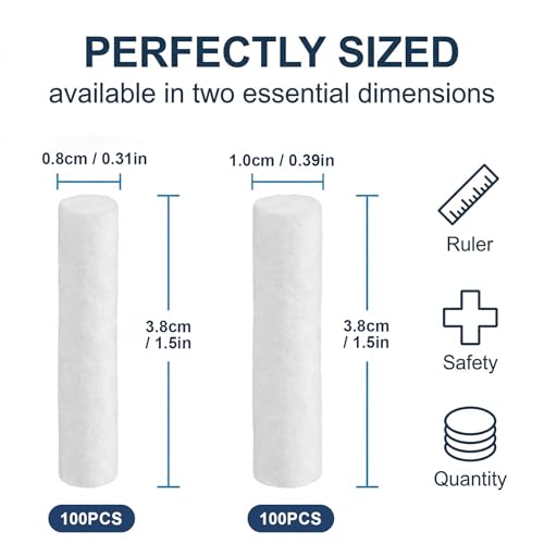 GWEOR 200 Pcs Nase Nasenstopper Nampons,Dental Watterollen,Hochsaugfähig Cotton Rolls,Weiche Gazerollen Stoppstopfen für Notfall oder Unfall Geeignet Babys Unter