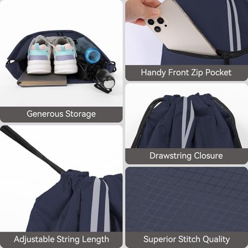 Image of Drawstring Backpack Large Sports Draw String Bag for Men and Women (Navy Blue)