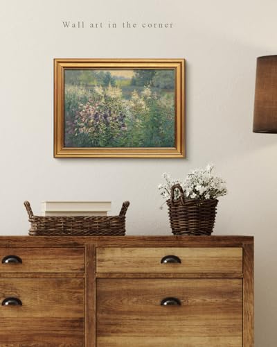Image of VIYYIEA Vintage Gold Framed Wall Art for Living Room, Landscape Canvas Prints Home Decor, Oil Painting Picture, Bedroom Wall Decor Gifts for Friends or Family -【Canterbury Bells】-(16L x 12W)
