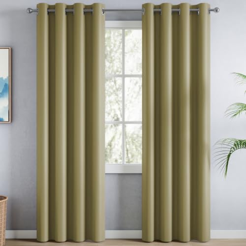 Image of haus & kinder Blackout Curtains 7 feet Long, Door Curtains 7 Feet Set of 2, Blackout Curtain,100% Room Darkening Door Curtain (Pista Green, 114x213 CM)
