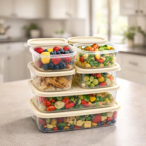 Image of Vasukie Fridge Storage Containers, Fridge Storage Box Kitchen Containers Keep Fruits Vegetables Fresher, Leakproof, Stackable, Clear Kitchen Storage Containers (Pack of 8)