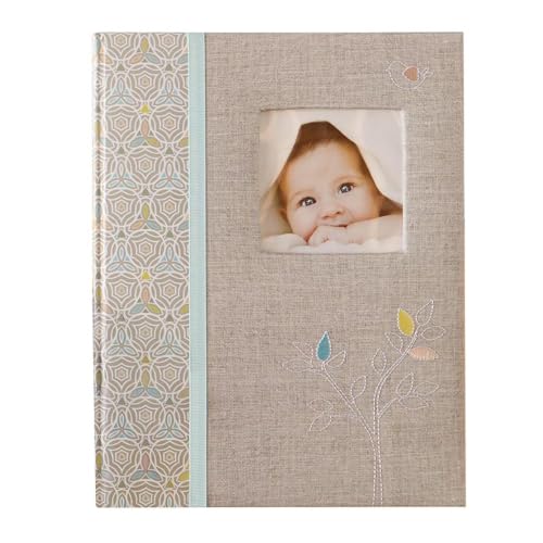 Image of C.R. Gibson B2-15559 Nature Themed Baby's First Five Years Memory Book, 9'' W x 11'' H with 64 Pages, Multicolor | 64 Pages, acid free lignin free paper, gift boxed, linen cover, embroidered tree, cover photo window