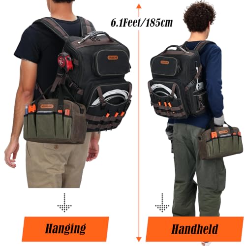 Image of WELKINLAND 60-Pocket Electrician Backpack & Tool Bag Set, Tool Bag Backpack | Full-Open Tool Backpack For Men, Heavy-Duty Tool Back Pack, Wax Canvas Tool Backpack HVAC, Handy Back Pack Tool Bags For Men