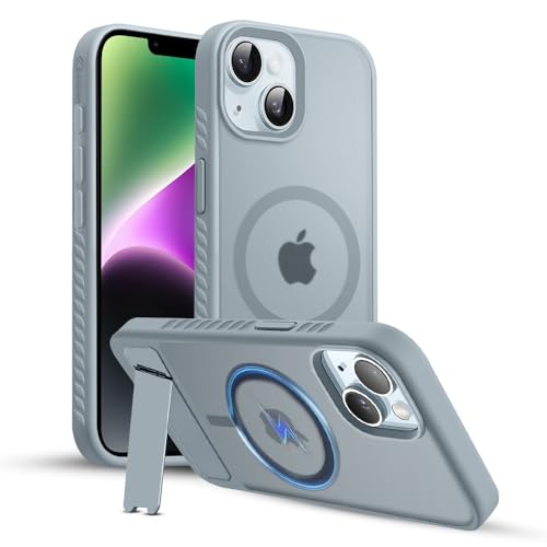 Image of KARWAN️Ultra Hybrid Matte Back Cover Case Compatible with Stand Magnetic for iPhone 14 /13 | Mag-Safe Wireless Charging | Camera Bump Protection -(Grey)