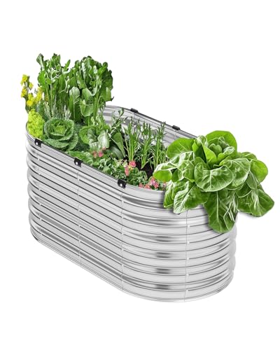 VEVOR Jardinière 1200x575x560 mm Lit de Jardin Surélevé Métal Galvanisé Bac de Plantation Ovale Fond Ouvert pour Cultiver Fleur Herbes Plantes Succulentes dans Jardin Terrasse Patio Balcon, Argent