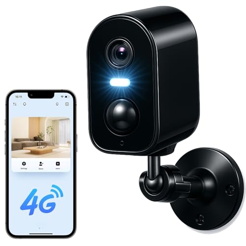 KKB No WiFi Security Camera, 4G LTE Cellular Security Cameras with Built-in SIM Card, 2K Wireless Indoor Outdoor Battery Camera Without Internet, PIR Motion Detection, Color Night Vision, 2-Way Audio