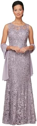 Alex Evenings Women's Long Sleeveless Mother of the Bride Dress with Shawl