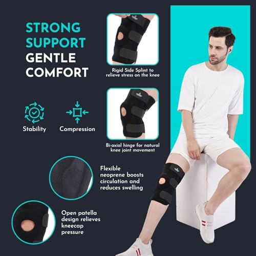 Image of CUREWRAP Adjustable NEOPRENE HINGED KNEE BRACE UNIVERSAL SIZE (14.8 inch 24.4 inch) for Men & Women| Knee Support Pain Relief, ACL, Meniscus, Ligament Tear, Arthritis, Post-Surgery, Injury & Sports Recovery | 12.5 INCH Long Knee Stabilizers