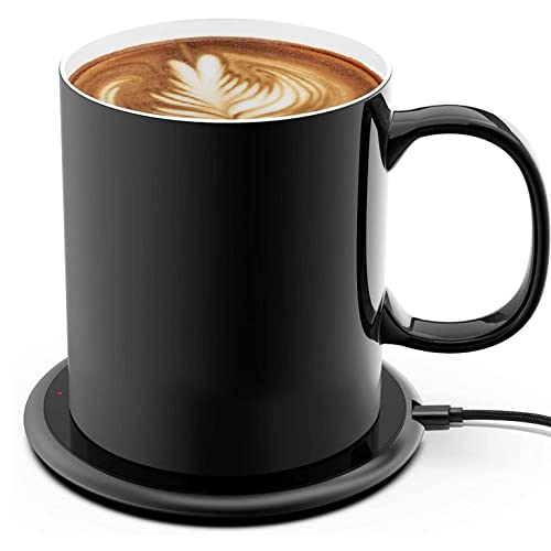 BoxWave Charger Compatible with EarFun Free 2S - HottieMug with Wireless PowerDisc Charger (15W), Qi Mug Warmer Coffee Desktop - Jet Black