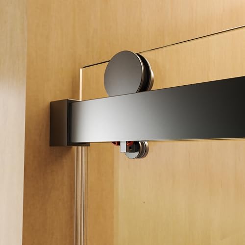 Image of Findepot 56-60 inch W x 76 inch H Frameless Single Sliding Glass Shower Doors Soft-Close with Buffer, Reversible Installation and 3 /8 inch(10mm) ANSI Clear Tempered Glass, Matte Black