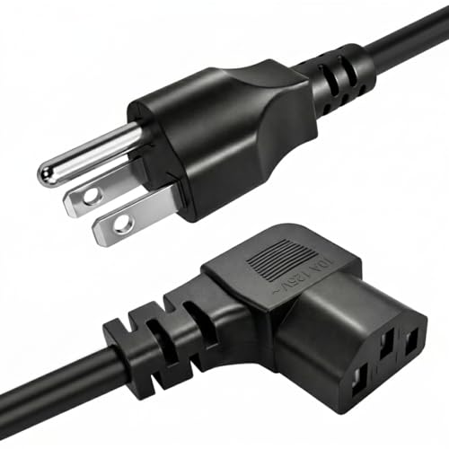 3 Prong 5ft AC Power Cord Right Angle 90 Degree Plug C13 Power Cable Replacement for TV PC Monitor and Computer
