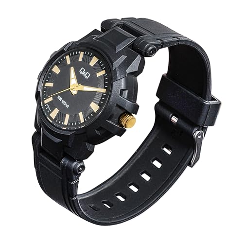 Image of Q&Q Men's Fibre Strap Analog Watch (Black Dial) - 100M Water Resistant, Lightweight Sports Casual Quartz Wristwatch - V50A-001VY