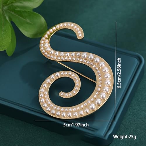 Image of Initial Letter Brooch Pin Pearl Letter Brooches Golden Pins Accessories Jewelry Birthday Chrisrmas Gift for Women
