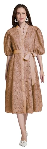 LAI MENG FIVE CATS Women's Elegant Lace Embroidery Puff Sleeve