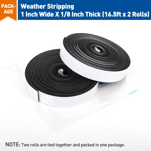 Magzo Weather Stripping Door Seal 1 Inch W X 1/8 Inch T, Wide Foam Tape For Air Conditioner Insulation, Total Length 33 Feet (16.5Ft X 2 Rolls) #TOP6