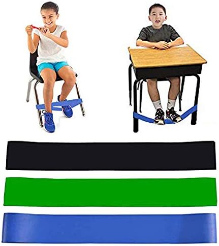 Pack of 3 Chair Bands for Kids with Fidgety Feet Fidget Bands for Kids with Sensory ADHD ADD SPD Autism Sensory Needs Natural Latex Stretchy Foot Bands for Home Classroom Chairs School Desks (3 Pack)